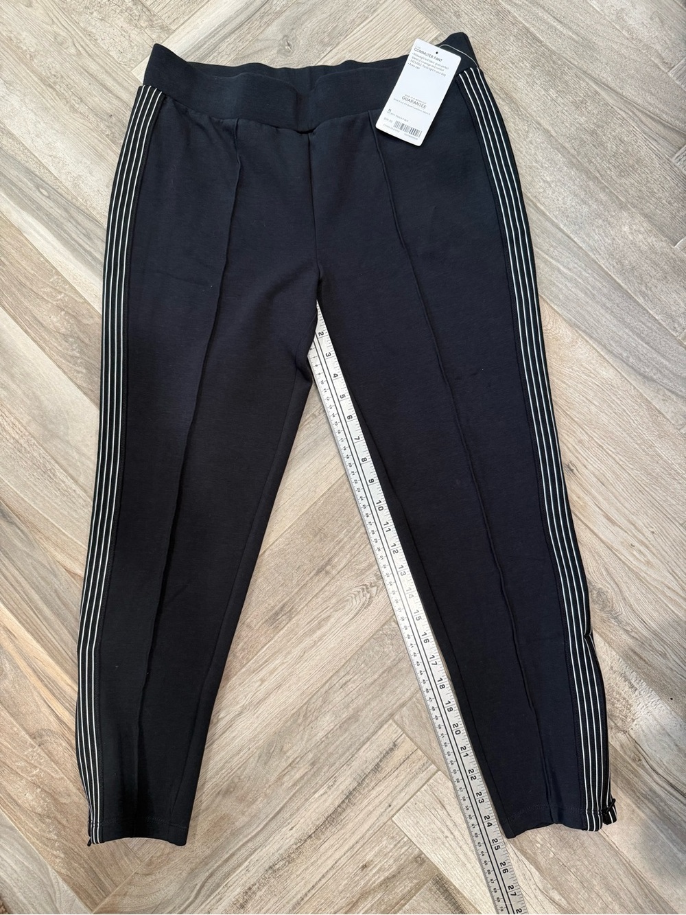 Athleta Black Track Joggers with White Stripe Detail